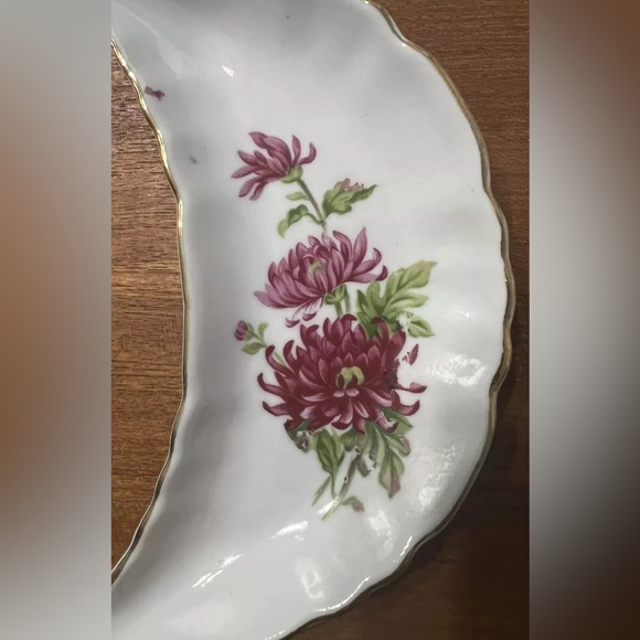 Vintage Bone Dish Crescent Moon Set 2 Chadwick Japan MCM Floral Gold Witchy Read - Picture 5 of 12